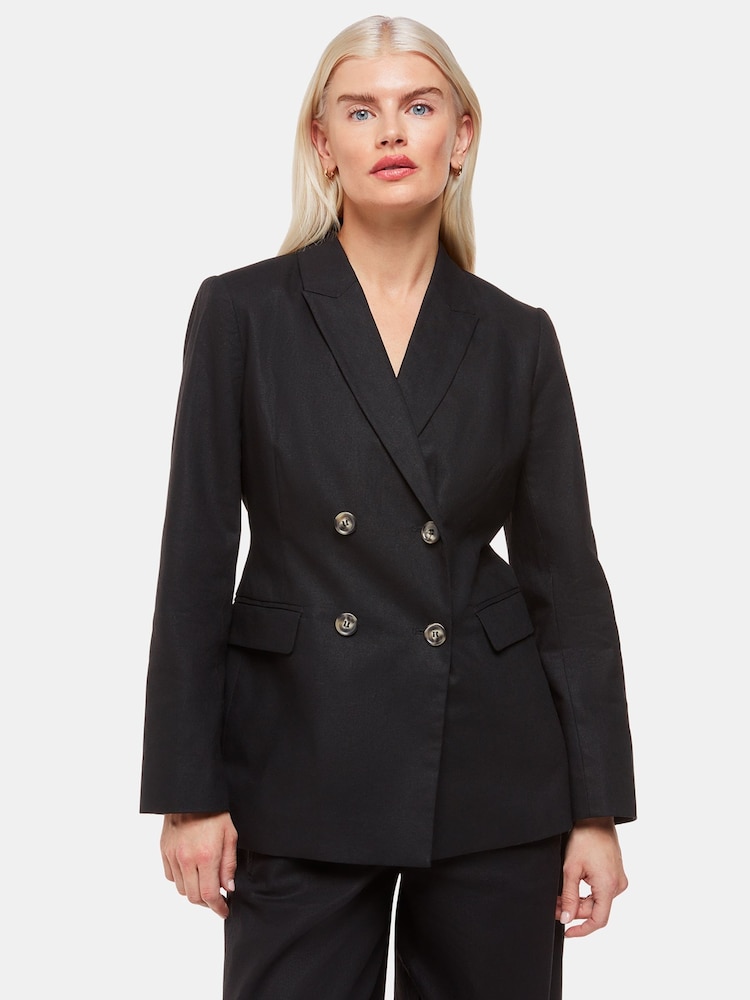 Whistles Black Petite Linen Blend Lindsey Blazer - Image 1 of 5