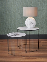 Pacific Set of 2 White/Black Marble Veneer Round Side Tables - Image 1 of 6