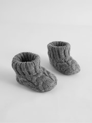 Grey Knitted Sock Top Baby Booties (0-2mths) - Image 1 of 5