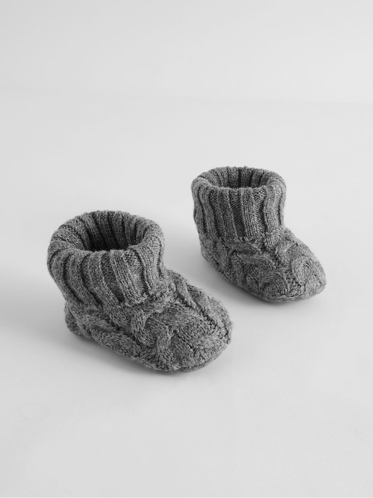 Grey Knitted Sock Top Baby Booties (0-2mths) - Image 1 of 5 Grey Knitted Sock Top Baby Booties (0-2mths) - Image 1 of 5