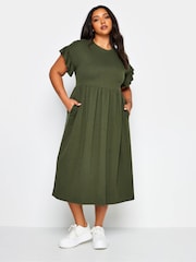 Yours Curve Khaki Green Pure 100% Cotton Midaxi Dress - Image 1 of 4