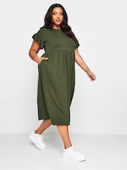 Yours Curve Khaki Green Pure 100% Cotton Midaxi Dress - Image 2 of 4
