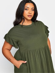 Yours Curve Khaki Green Pure 100% Cotton Midaxi Dress - Image 4 of 4