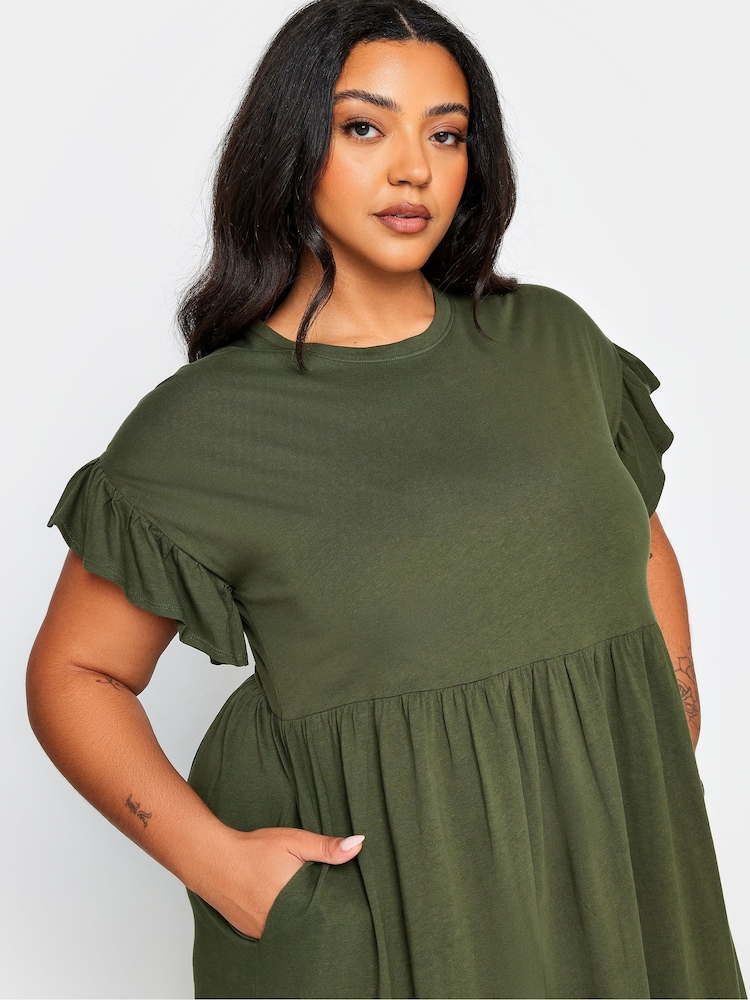Yours Curve Khaki Green Pure 100% Cotton Midaxi Dress - Image 4 of 4
