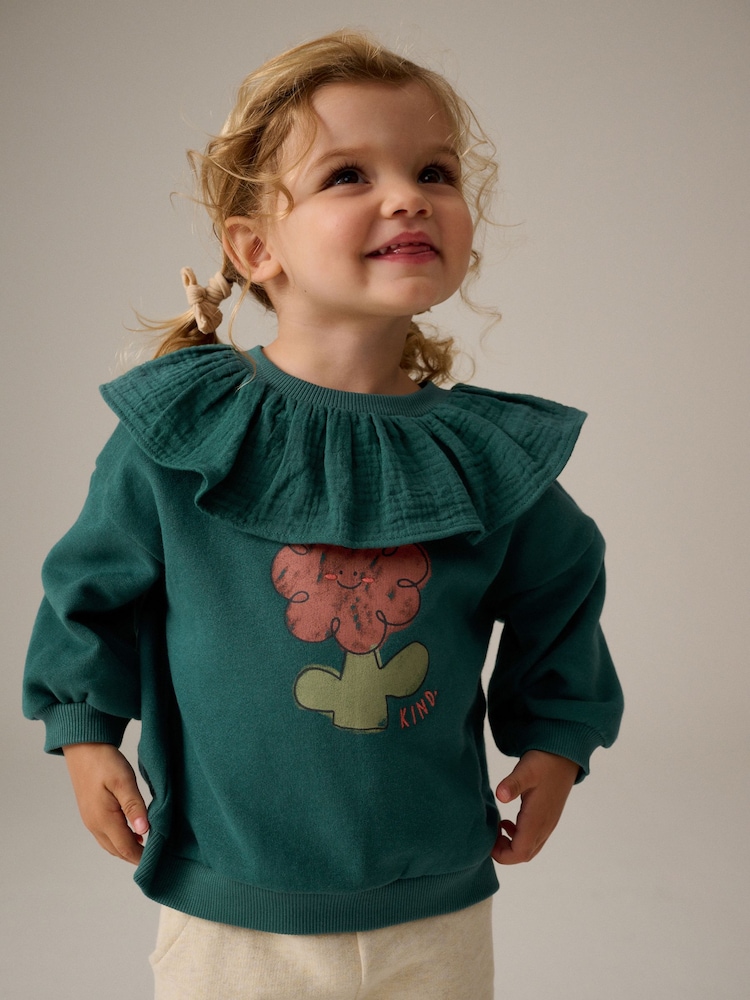 Green Collar Sweatshirt (3mths-7yrs) - Image 1 of 8 Green Collar Sweatshirt (3mths-7yrs) - Image 1 of 8