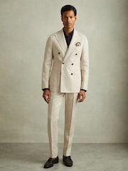 Reiss Halgas Linen Side Adjuster Modern Fit Trousers - Изображение 1 из 6
