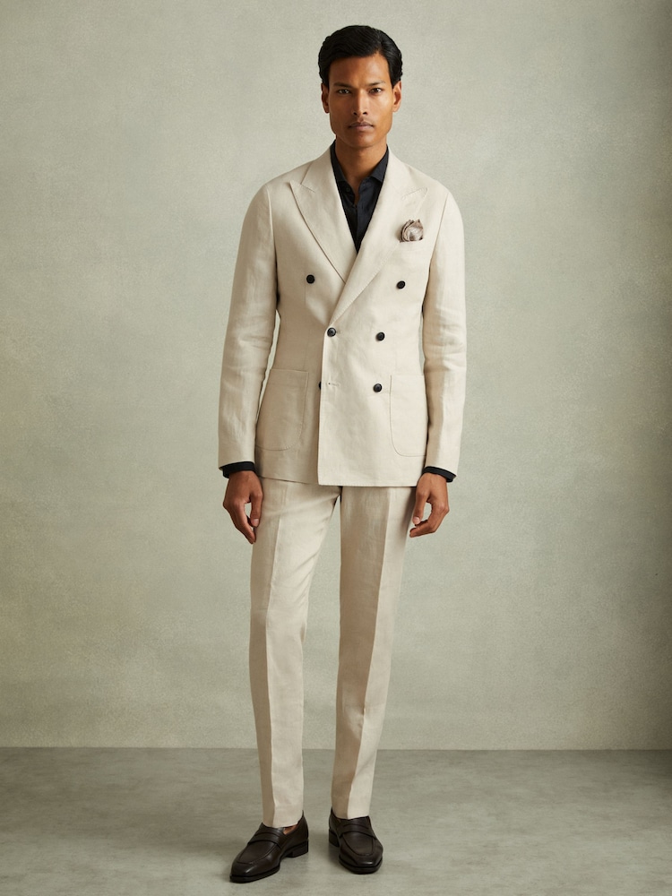 Reiss Halgas Linen Side Adjuster Modern Fit Trousers - Изображение 1 из 6