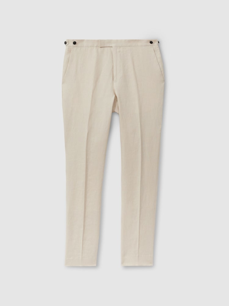 Reiss Oatmeal Halgas Linen Side Adjuster Trousers - Image 2 of 6 Reiss Oatmeal Halgas Linen Side Adjuster Trousers - Image 2 of 6