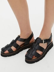 Oliver Bonas Black Leather Fisherman Sandals - Image 1 of 6