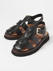 Oliver Bonas Black Leather Fisherman Sandals - Image 2 of 6