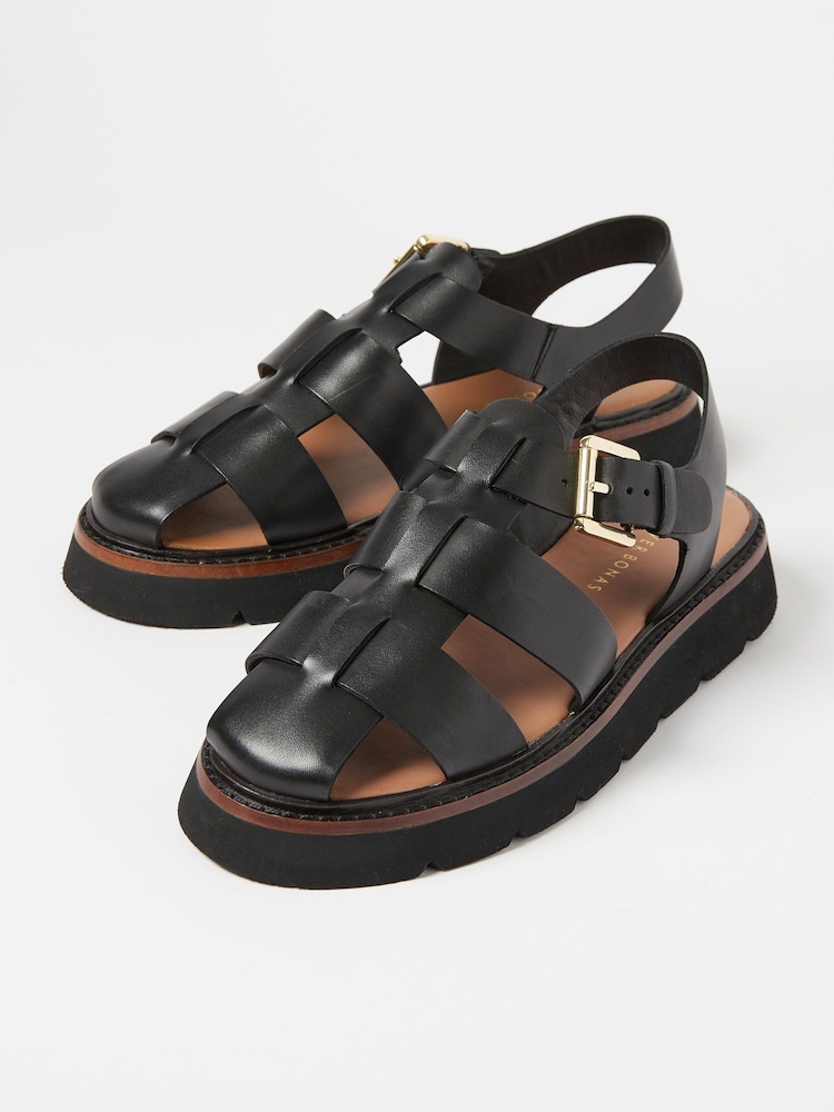 Oliver Bonas Black Leather Fisherman Sandals - Image 2 of 6