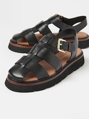 Oliver Bonas Black Leather Fisherman Sandals - Image 3 of 6
