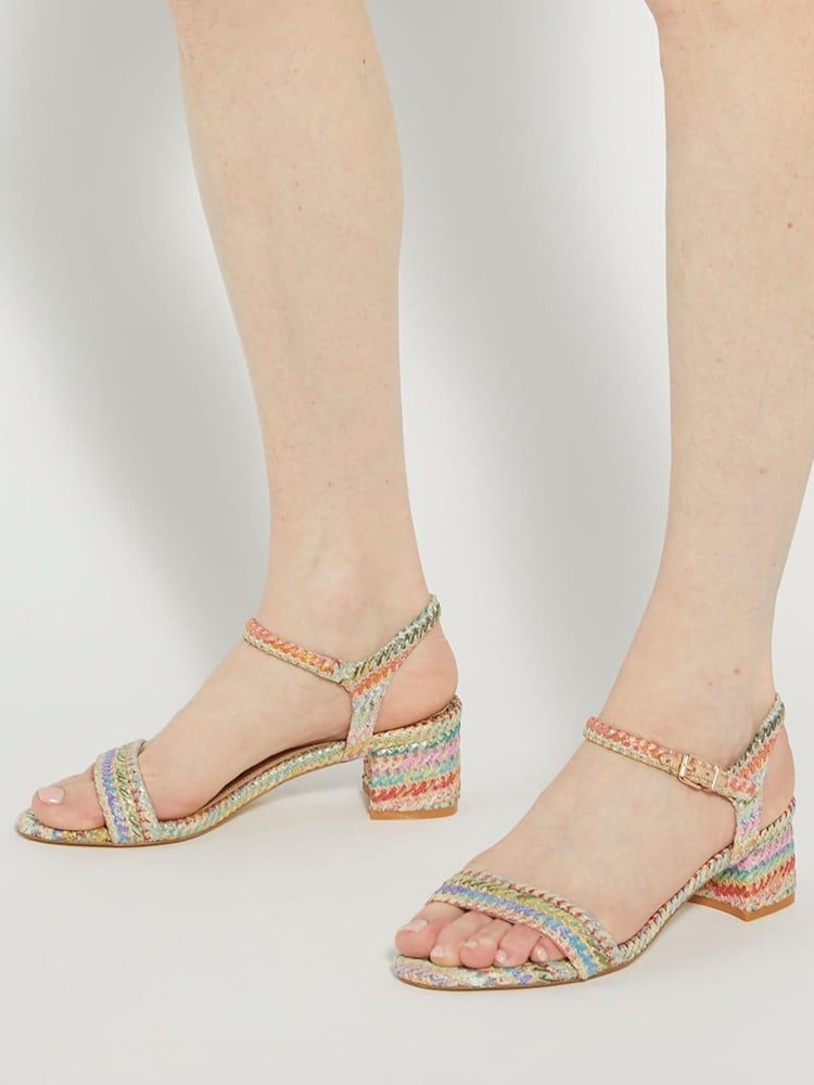 Dune London Natural Maude Rainbow Weave Block Sandals - Image 1 of 6 Dune London Natural Maude Rainbow Weave Block Sandals - Image 1 of 6