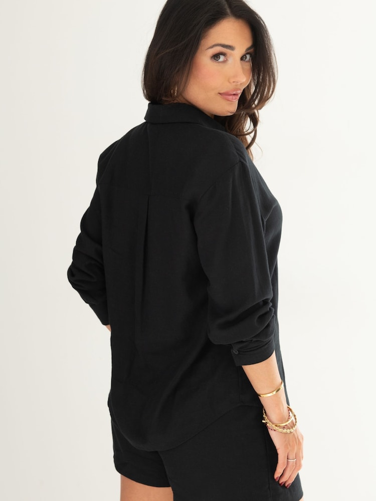 Pour Moi Black Wren Button Through Long Sleeve Shirt - Image 2 of 4 Pour Moi Black Wren Button Through Long Sleeve Shirt - Image 2 of 4
