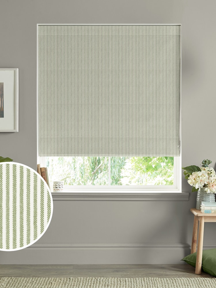 Sophie Allport Sage Green Stamford Stripe Made to Measure 100% Cotton Roman Blinds - Image 1 of 6