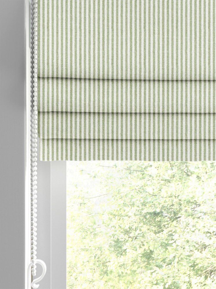 Sophie Allport Sage Green Stamford Stripe Made to Measure 100% Cotton Roman Blinds - Image 2 of 6