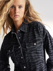 Black Zebra Printed Oversized 100% Cotton Shirt - Image 1 of 9