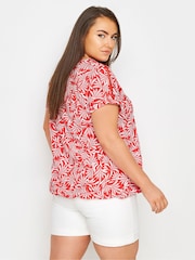 Yours Curve Red Leaf Print Bubble Hem Top - Image 3 of 5
