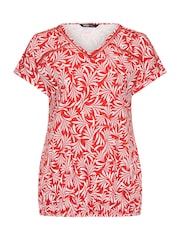 Yours Curve Red Leaf Print Bubble Hem Top - Image 5 of 5