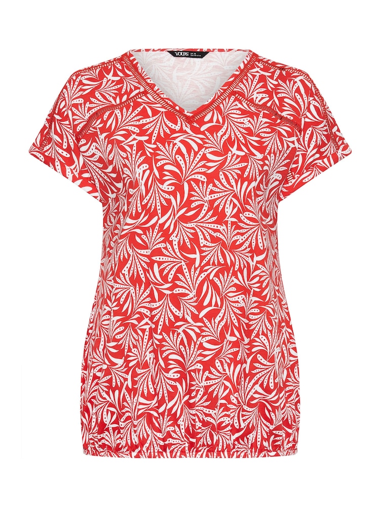Yours Curve Red Leaf Print Bubble Hem Top - Image 5 of 5