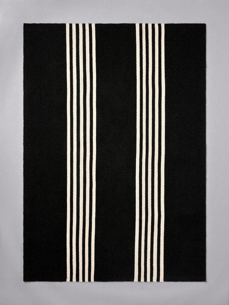 The Set Black Cotton Stripe Woven Herringbone Flatweave Rug - Image 2 of 2