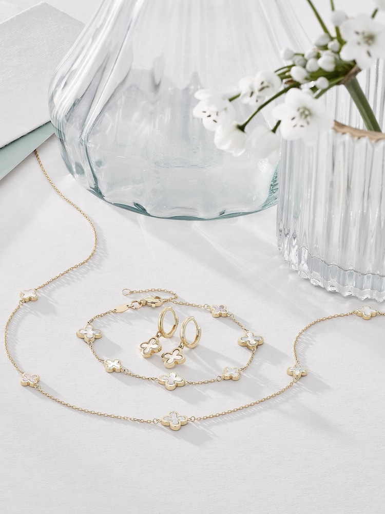Beaverbrooks 9ct Gold Mother of Pearl Clover Necklace - Image 2 of 6