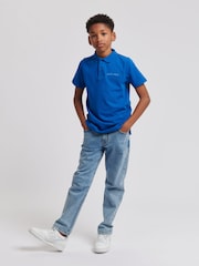 Jack Wills Blue Boys Edge Ribbing 100% Cotton Polo Shirt - Image 3 of 7