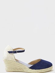 Crew Clothing Blue Leather Jute Wedge Heel Espadrilles - Image 2 of 4