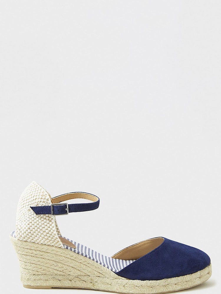 Crew Clothing Blue Leather Jute Wedge Heel Espadrilles - Image 2 of 4
