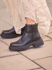 Black Leather Forever Comfort® Suede Square Toe Shearling Boots - Image 1 of 9