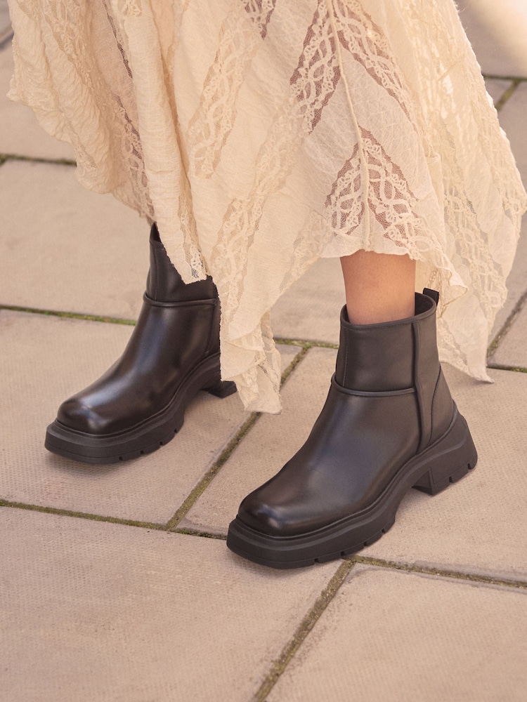 Black Leather Forever Comfort® Suede Square Toe Shearling Boots - Image 2 of 9