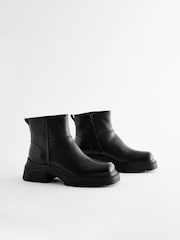 Black Leather Forever Comfort® Suede Square Toe Shearling Boots - Image 4 of 9