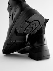 Black Leather Forever Comfort® Suede Square Toe Shearling Boots - Image 6 of 9