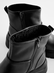 Black Leather Forever Comfort® Suede Square Toe Shearling Boots - Image 8 of 9