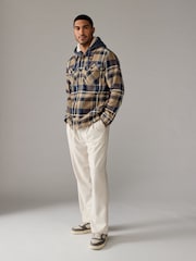 Tan Brown Check Hooded Borg Lined Shacket - Image 2 of 9