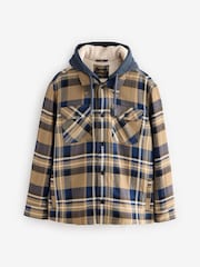 Tan Brown Check Hooded Borg Lined Shacket - Image 7 of 9