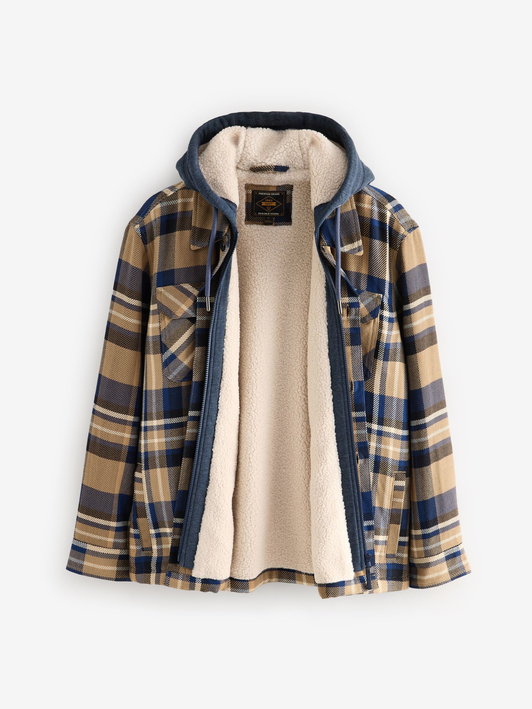 Buy Tan Brown Check Hooded Borg Lined Shacket from the Next UK online shop