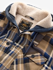 Tan Brown Check Hooded Borg Lined Shacket - Image 9 of 9
