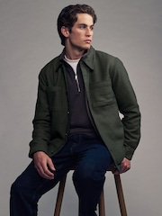 Dark Green Borg Lined Textured 100% Cotton Shacket - Image 1 of 10