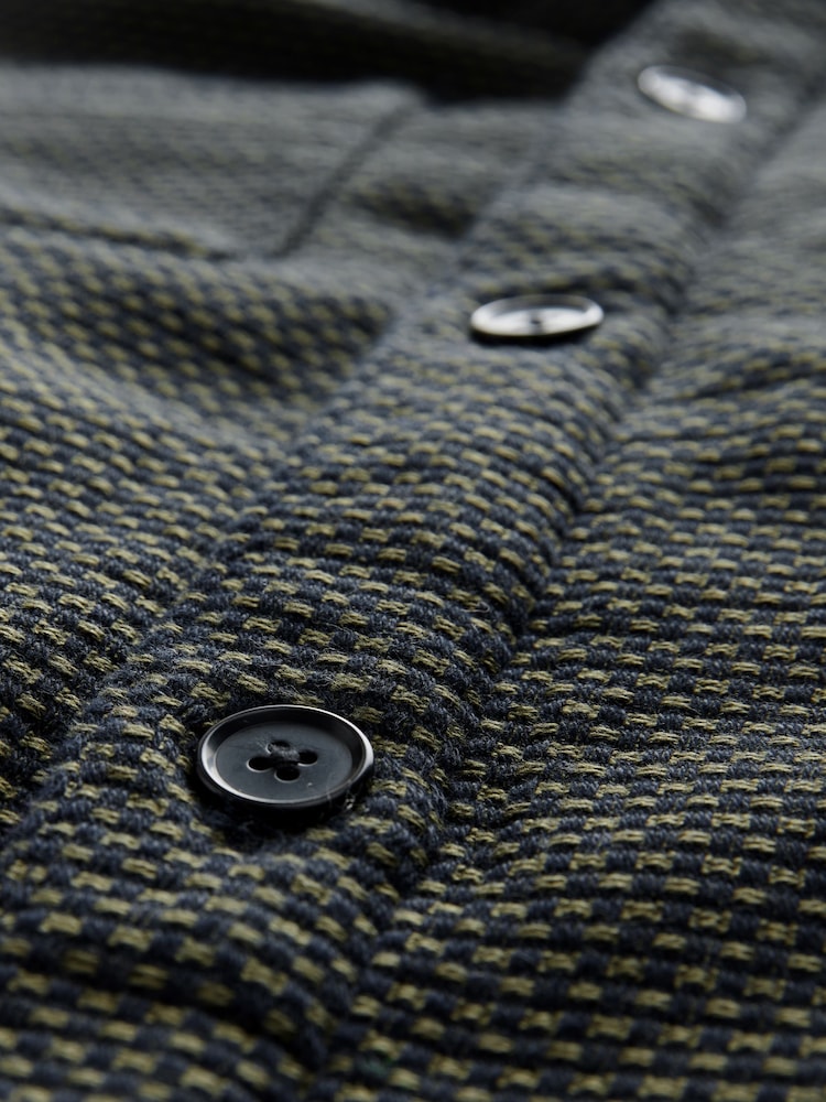 Dark Green Borg Lined Textured 100% Cotton Shacket - Image 10 of 10