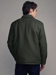 Dark Green Borg Lined Textured 100% Cotton Shacket - Image 3 of 10