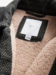 Dark Green Borg Lined Textured 100% Cotton Shacket - Image 4 of 10