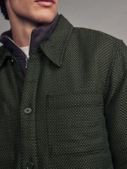 Dark Green Borg Lined Textured 100% Cotton Shacket - Image 5 of 10