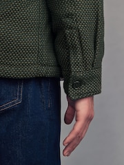 Dark Green Borg Lined Textured 100% Cotton Shacket - Image 6 of 10