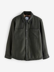 Dark Green Borg Lined Textured 100% Cotton Shacket - Image 7 of 10