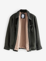 Dark Green Borg Lined Textured 100% Cotton Shacket - Image 8 of 10
