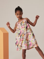 Pink/Yellow Graffiti Butterfly Crinkle Texture Playsuit (3-16yrs) - Image 1 of 6