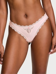 Victoria's Secret Angel Pink Lace Trim Thong Knickers - Image 1 of 2