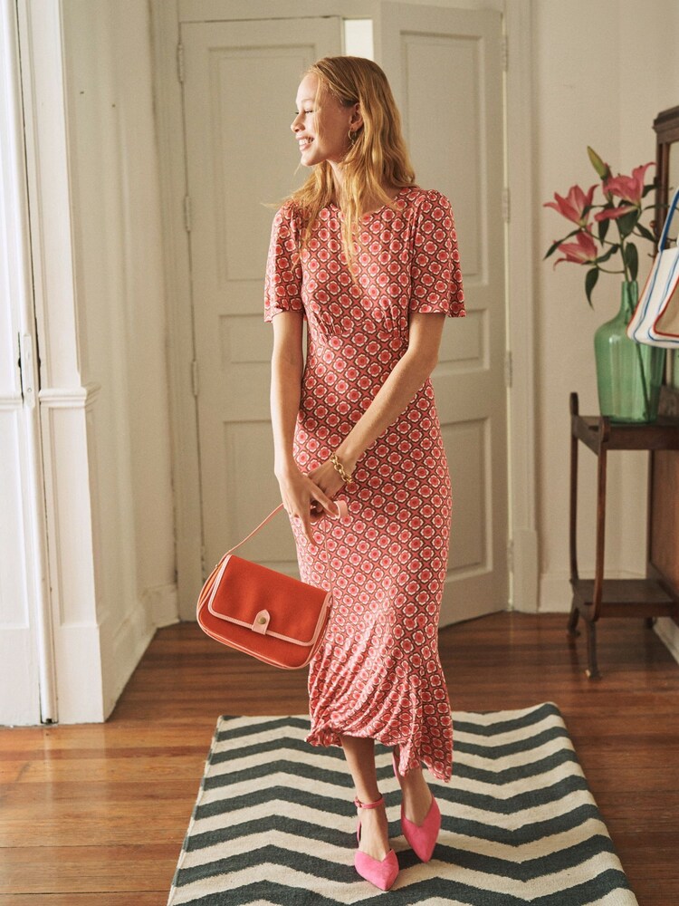 Boden Pink Felicity Jersey Midi Tea Dress Laura Ashley