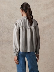 Black/Grey Stripe Washed Ruffle Neck Long Sleeve Blouse - Image 2 of 5